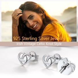 Silver Celtic Heart Earrings Women Irish Knot Earrings Celtic Jewelry Hypoallergenic Sterling Silver Tiny Stud Earrings