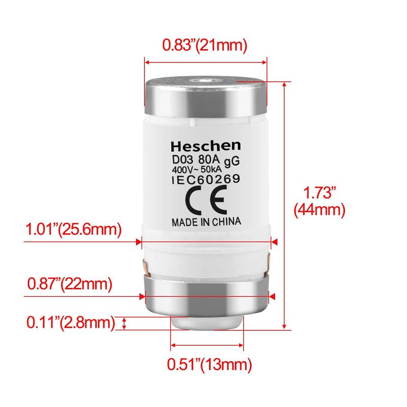 Heschen Ceramic Neozed Fuse Inserts, D0 Type Fuse Insert, D03,