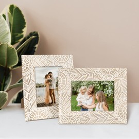 FOLKOR Boho Picture Frames 4x6, 2 Pack Engraved Farmhouse Wedding Picture Frame, Bohemia Decorative Photo Frame with Stand for Tabletop Shelf Decor, Unique Gift for Family Friends Mother's Day