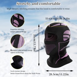 Amexo Ski Mask, Warm Windproof Balaclava, Motorcycle, Breathable and Elastic Balaclava for Skiing, Cycling, Motorcycle, Outdoor Sports, Black-purple