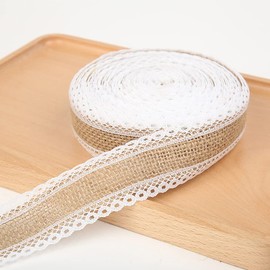 Jute Ribbon with Lace, Natural Jute Ribbons, Lace Ribbon, Lace Border, Hessian Lace Decorative Ribbon, Gift Ribbon, Lace Border for DIY Crafts, Wedding, Christmas Party Gifts, Decoration, #2, 2.5 cm x