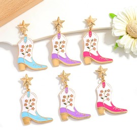 3 Pairs Cowgirl Boot Dangle Earrings Set for Women, Enamel Cowboy Boot Rhinestone Cow Print Western Drop Earrings, Country Concert Party Fashion Jewelry Gift