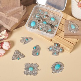 FASHEWELRY - Colgantes tibetanos de turquesa sintética, colgantes bohemios occidentales para pulsera, collares, aretes, joyas, manualidades, turquesa sintética, Turquesa