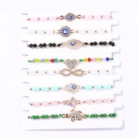 12pcs Women Bracelets Colorful Unisex Woven Fashionable Alloy Rhinestone Mexican Bracelets Set