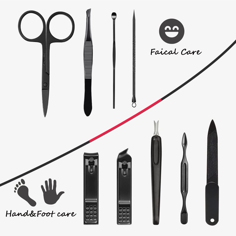 HANTEKAS Manicure Set 9 in 1 Stainless Steel, Nail Clippers