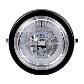 TASWK LEDモーターサイクルレトロブラッククリアレンズヘッドライト（ハレーボブカーカフェレーサークルーザーヴィンテージスタイル）