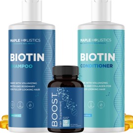 Biotin for Hair Growth Treatment Set - Biotin Shampoo and Conditioner Set Sulfate Free plus Hair Loss Supplement for Women & Men with Saw Palmetto Horsetail Collagen and Keratin (1 Month Supply)