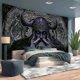 FENDROM - Tapiz vikingo nórdico Odin, espada guerrero, hacha, cuervo, tapices de nudo cuadrado, para colgar en la pared, runas de meditación nórdica, para hombres, recámara, habitación gótica,