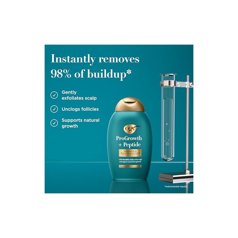 OGX ProGrowth + Peptide Clarifying Shampoo, Gentle Exfoliating Shampoo, Supports