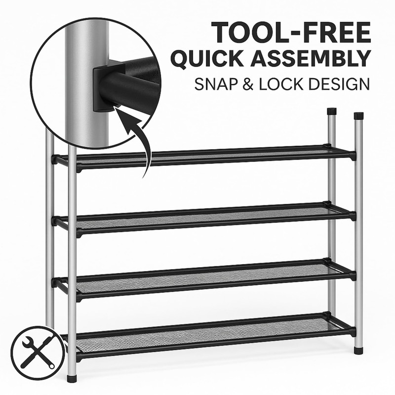 USTECH 4-Tier Expandable Shoe Rack Adjustable & Stackable Metal Shoe