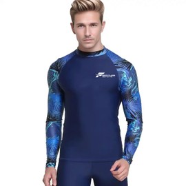 Fortitude Sports Long Sleeve Rash Vest for Men | UPF 50+ UV Protection, Mens Compression Top for Watersports and Swimming | Mens Rash Vests for Swimming (UK, Alpha, L, Regular, Regular, Blue Marine)