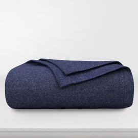 Tribeca Living All Seasons Luxury Cotton Blanket - Oversized, Yarn Dyed, Soft and Warm 100% Cotton Blanket - Queen, Heather Dark Blue