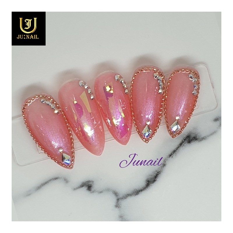 Peach glass handmade nail tips - Short ballerina / 피치유리
