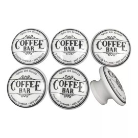 Twisted R Design Set of 6 Black and White Coffee Bar Farmhouse Wood Cabinet Knobs