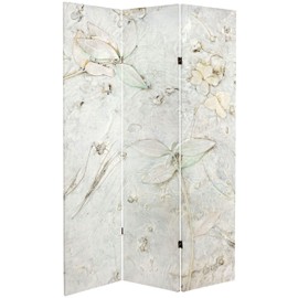 Red Lantern 6 ft. Tall Double Sided Ivory Flowers Canvas Room Divider,