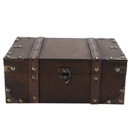 Wooden Storage Box Vintage Style Treasure Chest, Decorative Wooden Storage Box with Lock, 9.25 x 6.30 x 3.74 Inches Vintage Style Trunks for Jewelry Keepsakes in Home(6282-2302)