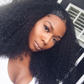 zigzag hair Afro Curly Lace Front Human Hair Wigs For Black Women 4B 4C 130% Density Brazilian Afro Kinky Curly Wig Bleached Knots With Baby Hair (20 Inch, Lace Front Wig)