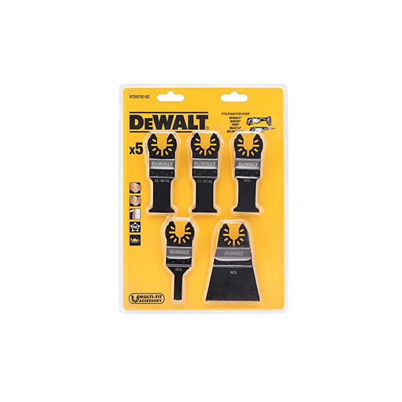 DEWALT DT20732-QZ DT20732-QZ-Juego 5 Hojas de Sierra para Multi-herramienta, Silver