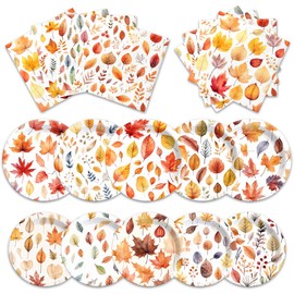 CMUSKO 60Pcs Maple Leaf Plates and Napkins-Autumn Party Supplies Thanksgiving Fall Leaf Tableware for Baby Shower,Birthday,Thanksgiving