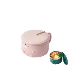 Noodle Bowls with Lid, Stainless Steel Cartoon Dinosaur Noodle Bowl Ramen Bowl with Handle and Lid Japanese Ramen Bowl for for Home School Birthday Party Gift(Pink)