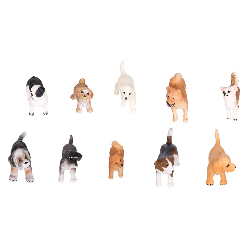 10PCS Mini Dog Figurines Toy Set Hand Painted Plastic Simulation