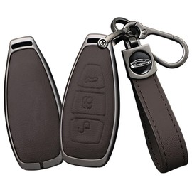 TECART Leather Smart Key Fob Case Protective Cover Fit for Ford C-MAX Escape Fiesta Focus RS Fusion 3 Button Keyless Entry Remote Key Cover Brown