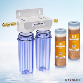 Max Water 2 Stage Deionized Spot Free Car Rinse Unit, Premium Water Deionizer for Spotless Car Wash Water System, RV and Motorcycle, No Towel Drying - 2 DI Filters with 45-80 PSI & 3/4" Inlet/Outlet