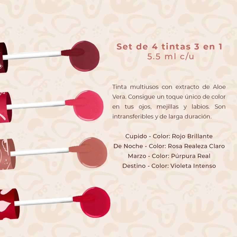 Tinta Labios Yuya Set 4 Tonos Líquido Acabado Mate Larga