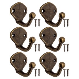Fuxxer® 6 x Antique Coat Hooks, Towel Hooks, Iron Hooks, Bronze, Set of 6