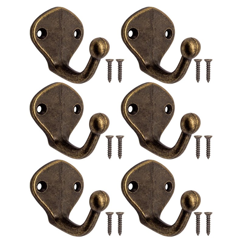 Fuxxer® 6 x Antique Coat Hooks, Towel Hooks, Iron Hooks,