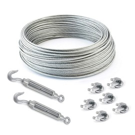 SET 10m steel wire rope galvanised 4mm strand: 6x7 + 6 clips + 2 turnbuckles hook-eye - many sizes avaliable