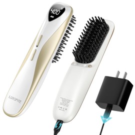 Luxspire Cordless Hair Straightener Brush, Dual Power Hair Brush Straightener with 45W Fast Charger, 6 Temps 200M Negative Ions, Portable Comb for Travel, White