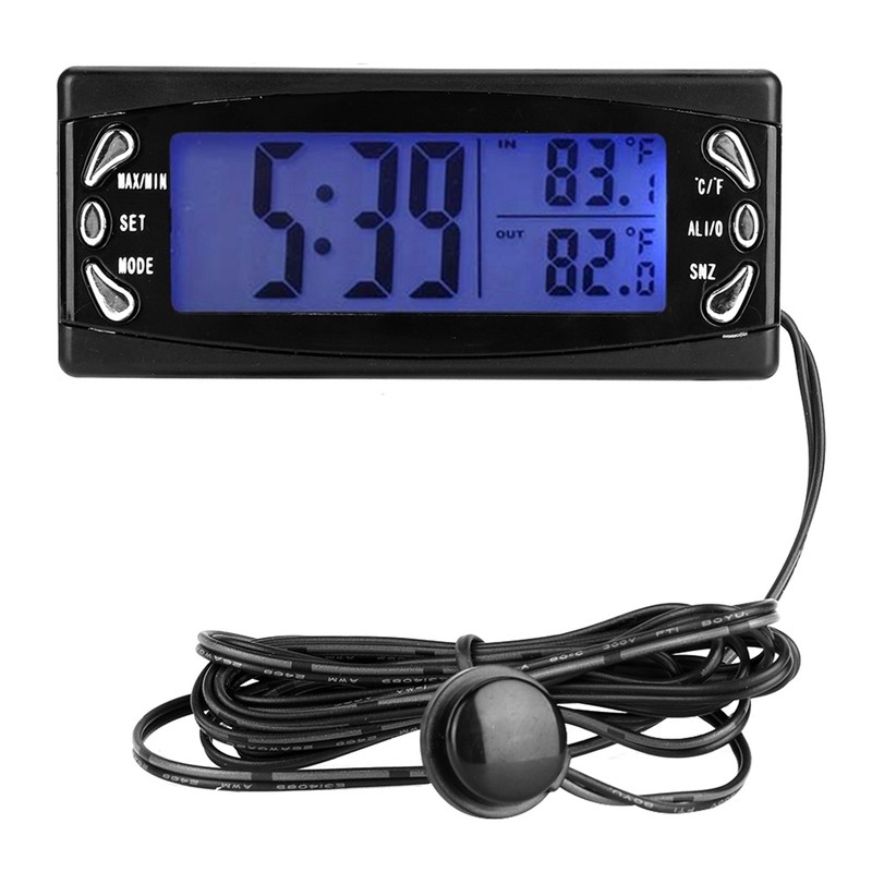 12V Digital Car Thermometer Vehicle Clock LCD Temperature Meter with