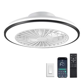 HYZlamp Smart Kids Ceiling Fans with Lights and Remote, Low Profile Ceiling Fan with Light, Flush Mount Bladeless Modern Ceiling Fans, Bedroom Fan bladeless Ceiling Fan (Black)