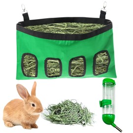 Regerly Rabbit Hay Bag, 1 Piece Hay Food Bag with 250 ml Waterer, Guinea Pigs, Hay Feeder Storage, Small Animals, Hay Bag with 4 Windows for Rabbits, Chinchillas and Hamsters