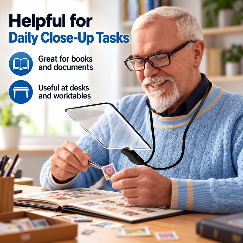 5X Neck-Worn Magnifying Glass for Reading – Adjustable Hands-Free Large
