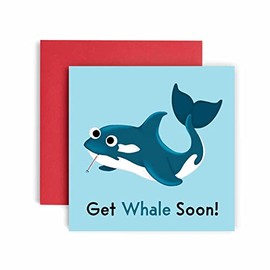 Huxters Get Well Soon Card for men and women - Get Whale Soon Whale Card - Hope you feel better for Colleague Brother Sister - Get well card speedy recovery - 14.8cm
