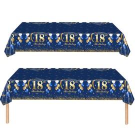 Navy Blue Gold 18th Table Cloth - Happy Birthday Tablecloth for Boys, Girls, Men - 137*274cm Plastic Tablecloths for Him, Her