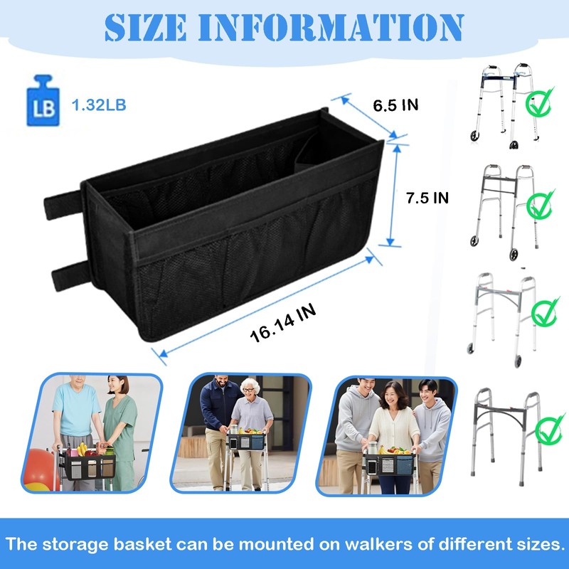 AUSTYLCO Upgrade Walker Basket with Cup Holder,Foldable Walker Bag,Large Capacity