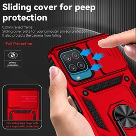 Yodueiv for Galaxy A12 4G/5G/Galaxy M12 SM-A125 Case with Tempered Glass Screen Protector and Slide Camera Cover,Magnetic Ring Car Mount Holder Kickstand Protective Cover for Samsung Galaxy A12 4G Red