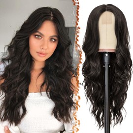 BARSDAR Long Wavy Blonde Highlight Wig, 26'' Middle Part Curly Wavy Balayage Wig Natural Looking Heat Resistant Synthetic Wig for Women Girls Daily Party Halloween Wig- Brown Mix Blonde