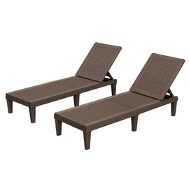 Homall Outdoor Lounge Chairs Set of 2, Quick Assembly & Waterproof Patio Chaise Lounge with Adjustable Backrest for Poolside, Beach, Garden (Deep Brown)