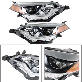 Nurniacl 2-Pack Headlight Assembly Headlamps Halogen Clear Lens Left Right Side Projector with Amber Replacement for 2014 2015 2016 Corolla