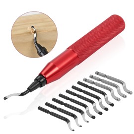 flintronic Universal deburring tool, metal handle, hand deburring tool with 11 replacement blades, 360° rotating blade, cutting tool for 3D printer, plastic, aluminium (1 tool, 5 + 3 + 3 blades)