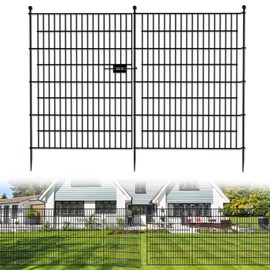 10 Panels No Dig Decorative Outdoor Garden Fence with Gate for Yard, 40 in(H) X 23.6 ft(L) Animal Barrier Fencing Rustproof Metal Wire Panel Border for Dog, Rabbits, and Patio Temporary Ground Stakes
