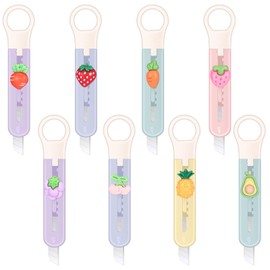 Lanties 8 Pieces Cute Box Cutter Utility Retractable Mini Sharp Kawaii Knives Package Opener Paper Cutters for Office, Arts Crafts, Home Use(Fruit,Multicolor)