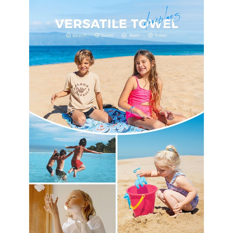 Diveblues Kids Microfiber Beach Towel - Quick Dry, Sand Free