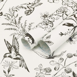 Safiyya Peel and Stick Wallpaper Floral Birds Contact Paper Black and White Wall Paper Peel and Stick Modern Boho Removable Self Adhesive Wallpaper Vinyl Rolls 118"x17.3"