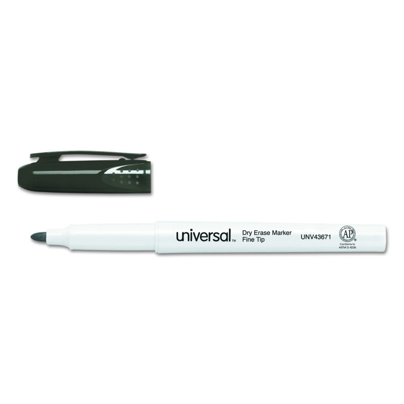 Universal 43671 Pen Style Dry Erase Marker, Fine/Bullet Tip, Black