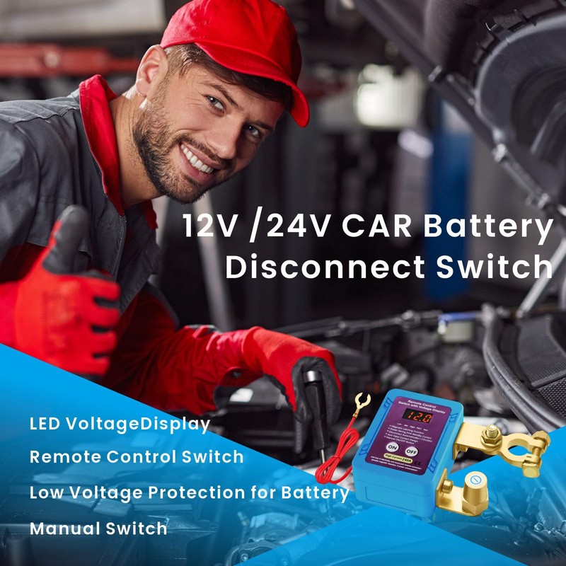 Smart Battery Kill Switch for Car with Led Voltage Display,Remote